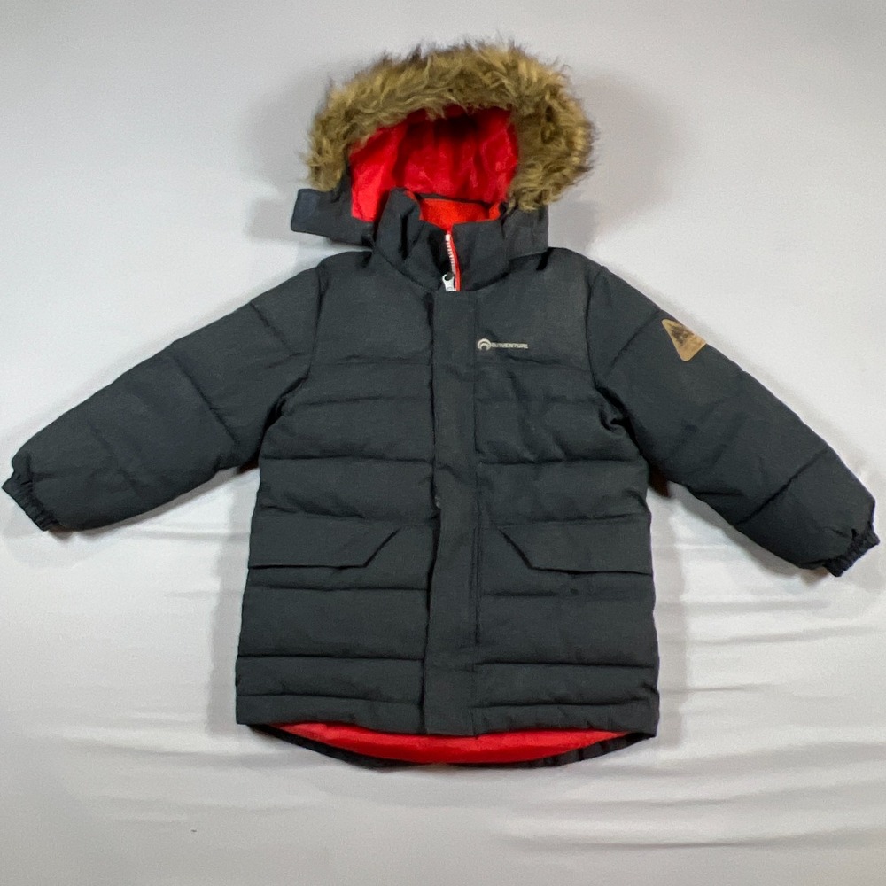 Outventure Puffer Jacket Kids 5 Black Faux Fur Hooded Full Zip Thermal Insulated